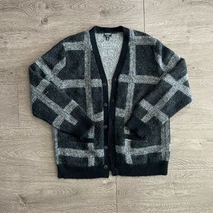 Todd Snyder Men’s Black and White Plaid Mohair Cardigan Sweater - XL
